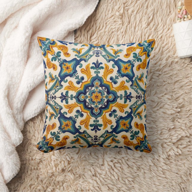 Coussin Indigo Azulejo Bleu et jaune Portugais  (Couverture)