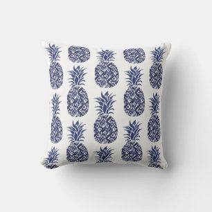 Coussin indigo bleu aquarelle ananas motif