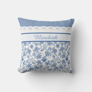 Coussin Indigo bleu et blanc Floral Faux Lace