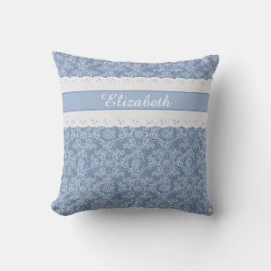 Coussin Indigo Blue Floral Faux Lace