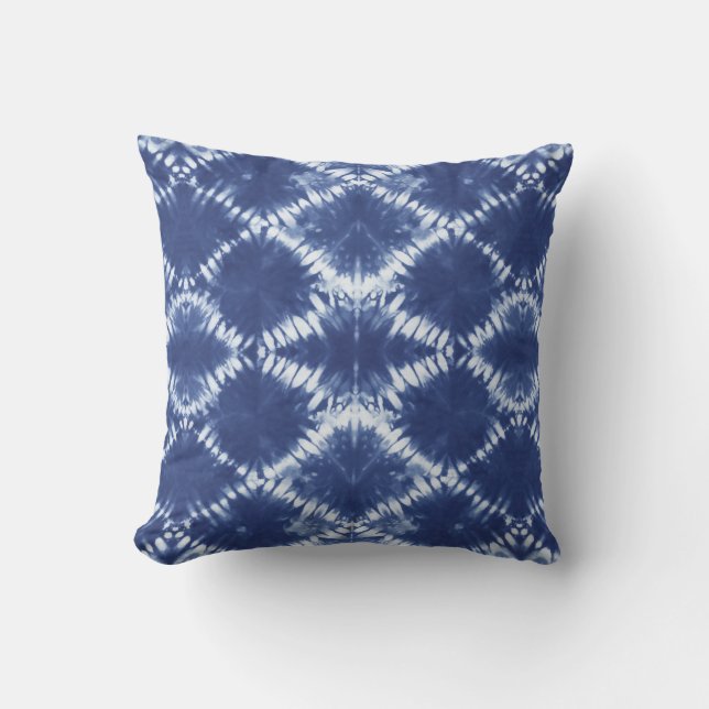 Coussin Indigo Blue Tie Dye Abstrait Shibori (Recto)