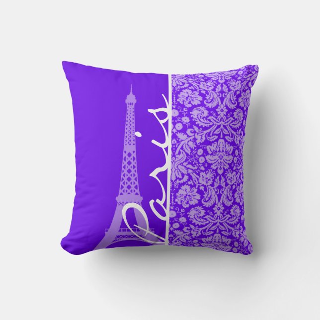 Coussin Indigo, Damas pourpres ; Paris, Tour Eiffel (Recto)
