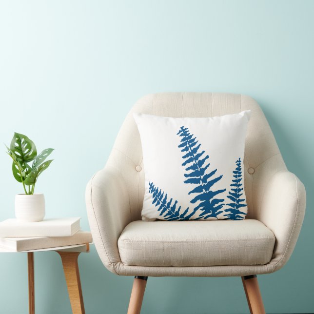 Coussin Indigo Fern Peinture Botanique Plante blanche (Chaise)