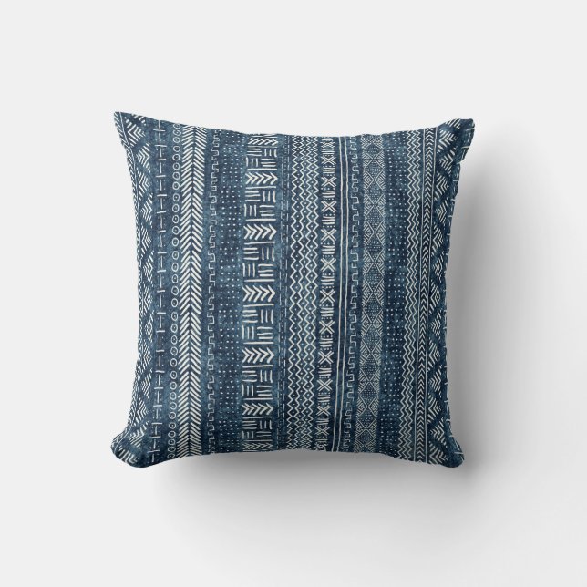 Coussin Indigo géométrique de tribal de rayure de tissu de (Recto)