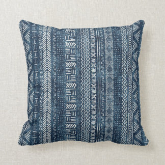 Coussin Indigo géométrique de tribal de rayure de tissu de