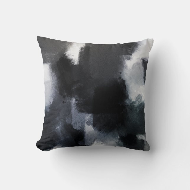 Coussin Indigo Grey Noir Moderne Abstrait Brushstrokes (Recto)