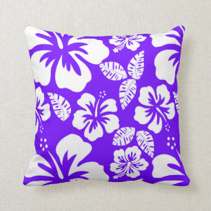 Coussin Indigo, Hibiscus Tropical Hawaïen Violet