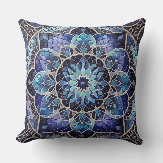 Coussin Indigo Mandala : Mosaïque profonde (Recto)