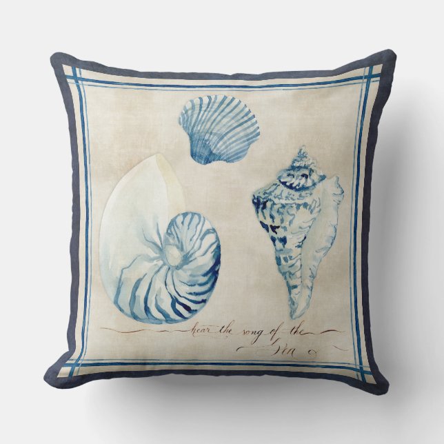 Coussin Indigo Ocean Beach Sketchbook Watercolor Shalls (Recto)
