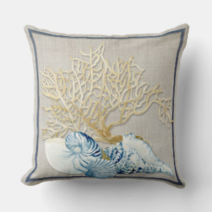 Coussin Indigo Ocean Nautilus Conch Coques de corail de pé