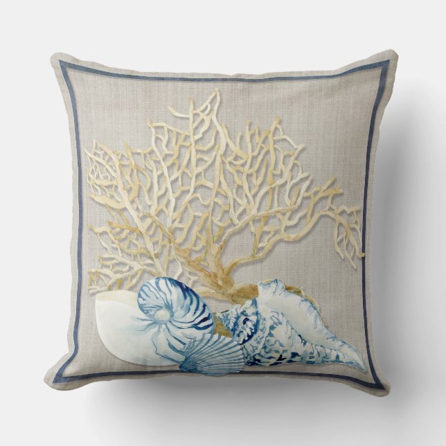 Coussin Indigo Ocean Nautilus Conch Coques de corail de pé (Recto)