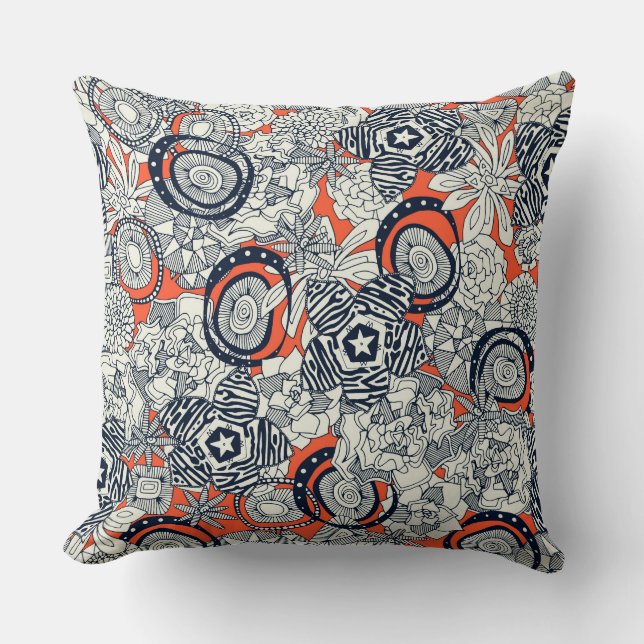 Coussin indigo orange succulent (Recto)