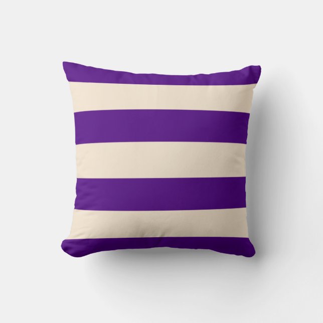 Coussin Indigo Purple et Antique White Stripes (Recto)