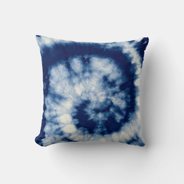 Coussin Indigo Round. Bohemian Tie Dye. Blue Roll Psychede (Recto)