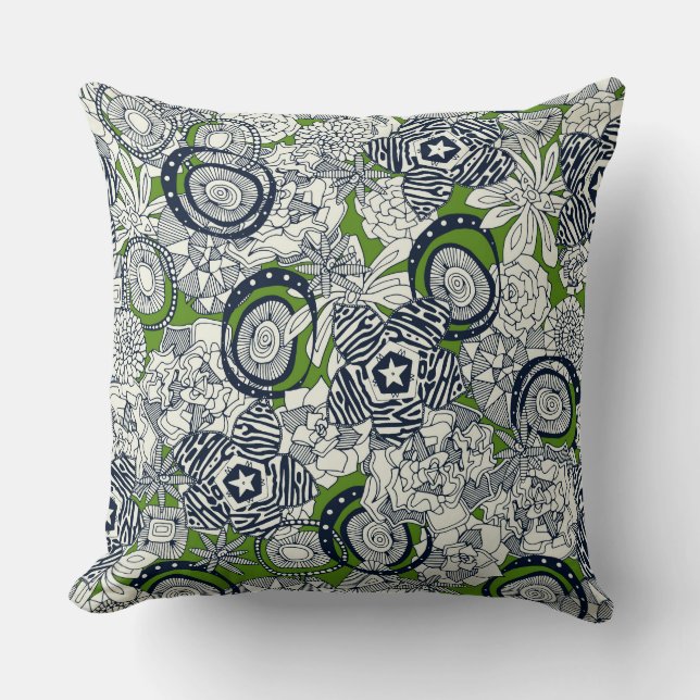 Coussin indigo vert succulent (Recto)