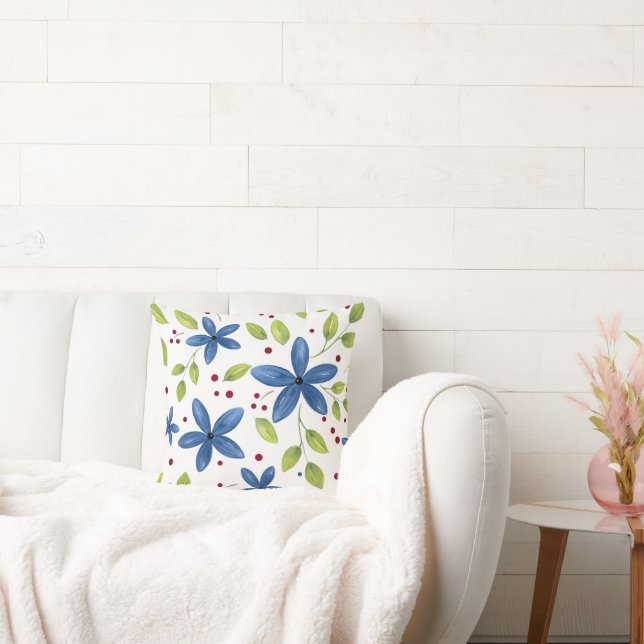 Coussin Indigo Watercolor Floral Bouquet Motif (Canapé)