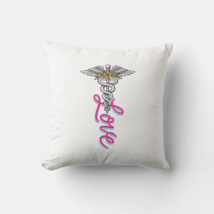 Coussin Infirmière Amour Caducée Floral Médical Design Ver