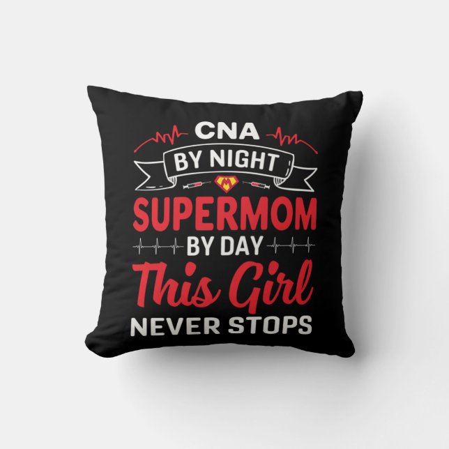 Coussin Infirmière Cadeau CNA Par Supermom De Nuit (Recto)