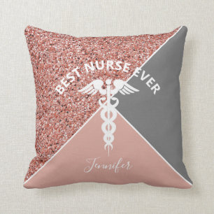 Coussin Infirmière Caduceus Rose Médicale Gold Nom perso