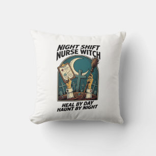 Coussin Infirmière de nuit Sorcière Rétro Halloween Tee