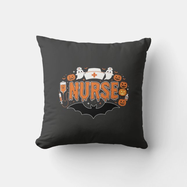 Coussin Infirmière d'Halloween dégoulinante de citrouille  (Recto)