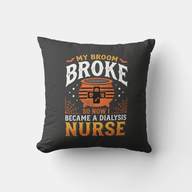 Coussin Infirmière en dialyse Halloween Balai Cassé Design (Recto)