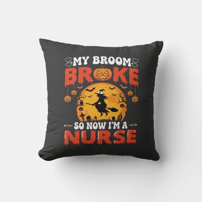 Coussin Infirmière Halloween Balai Cassé Sorcière Graphiqu (Recto)