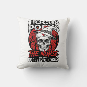 Coussin Infirmière Halloween Crâne Café Focus Vintage T-Sh