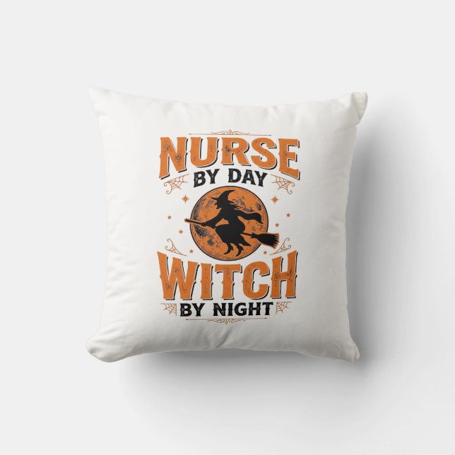 Coussin Infirmière le jour sorcière la nuit Design Hallowe (Recto)