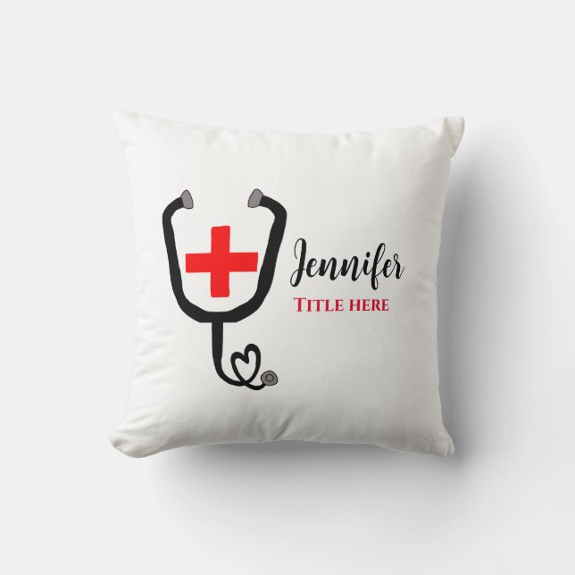 Coussin Infirmière médecin rouge plus stéthoscope ajouter  (Recto)