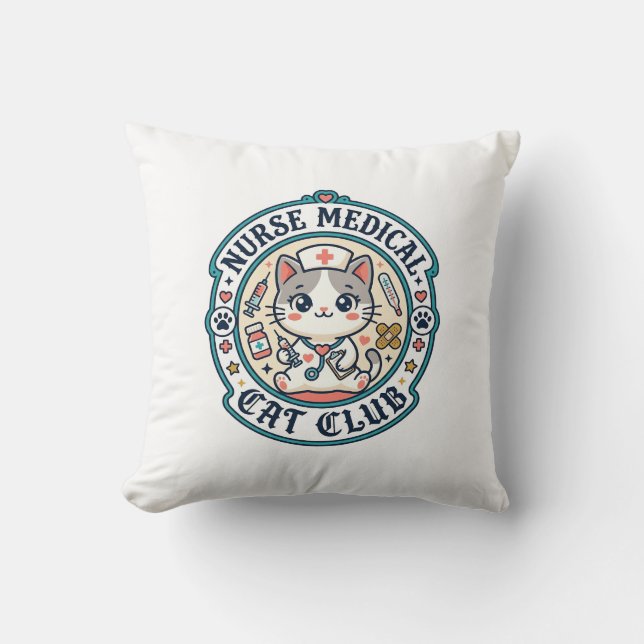 Coussin Infirmière médicale chat drôle conception amateur  (Recto)