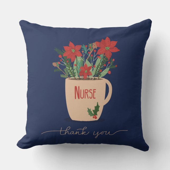 Coussin Infirmière Merci à Noël Poinsettias (Recto)