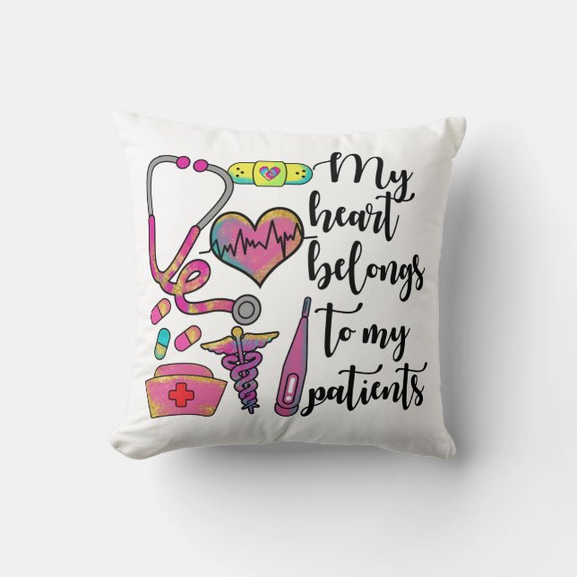 Coussin Infirmière Mon Coeur Appartient À Mes Patients (Recto)