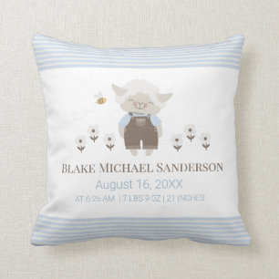 Coussin Infirmière Personnalisée Blue Boy Lamb Birth Stats