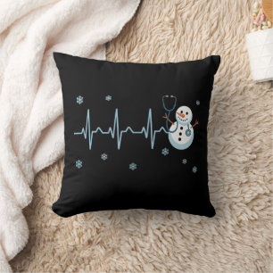 Coussin Infirmière rythme cardiaque Bonhomme de neige Noël