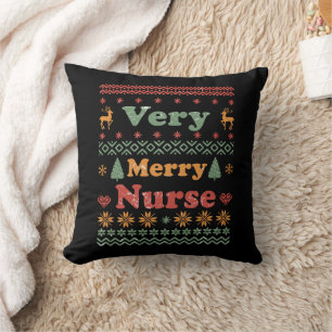 Coussin Infirmière vintage de pull de Noël joyeux