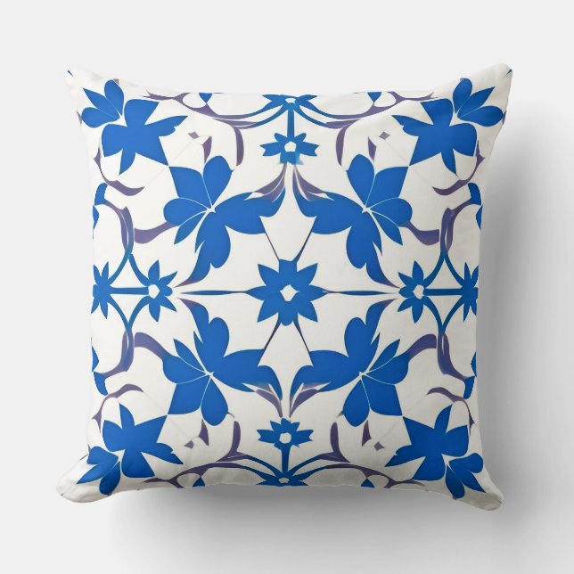 Coussin Influence du design de carreaux rétro bleus (Recto)