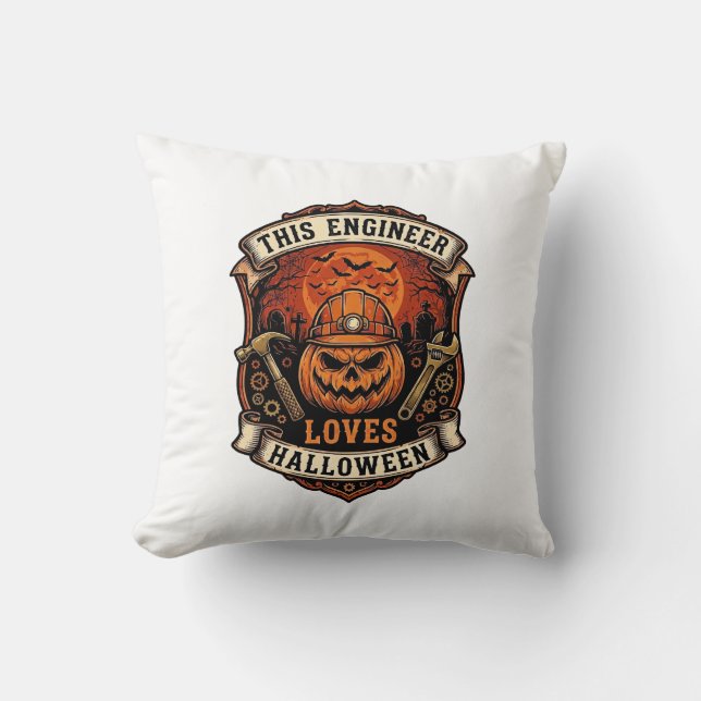 Coussin Ingénieur aime Halloween Citrouille Casque Marteau (Recto)
