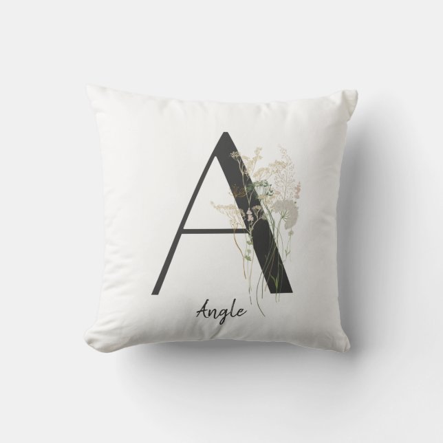 Coussin Initiale A avec fleur de couleur douce (Recto)