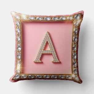Coussin Initiale A Diamant Paillettes Roses Monogramme