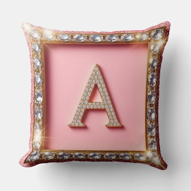 Coussin Initiale A Diamant Paillettes Roses Monogramme (Recto)