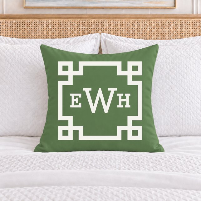 Coussin Initiale de monogramme clé grecque verte gras (Créateur téléchargé)