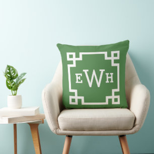 Coussin Initiale de monogramme clé grecque verte gras