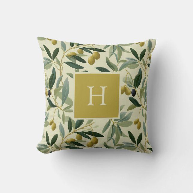 Coussin Initiale de monogramme de branche d'olivier botani (Recto)