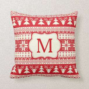 Coussin Initiale de monogramme de motif tricotée par Noël