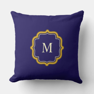 Coussin Initiale de monogramme personnalisé bleu minuit