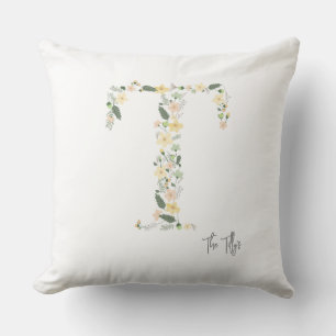 Coussin Initiale florale "T" Couleurs Douces Prairie NOM M