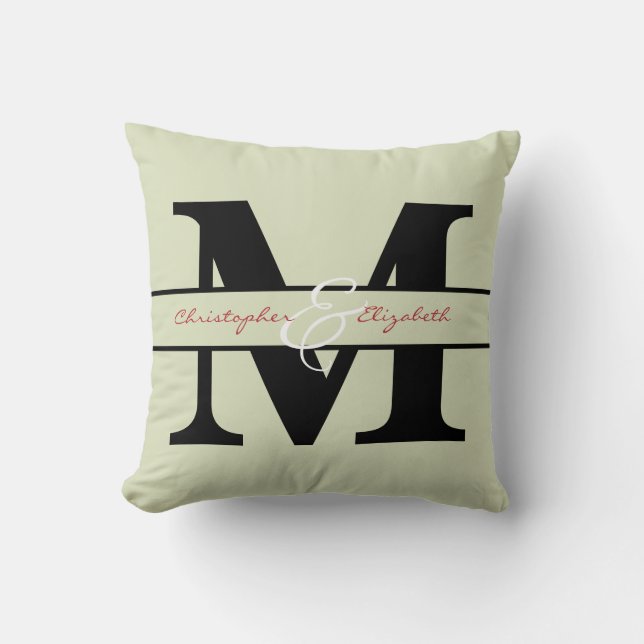 Coussin Initiale monogrammée avec noms sur l'avant et l'ar (Recto)