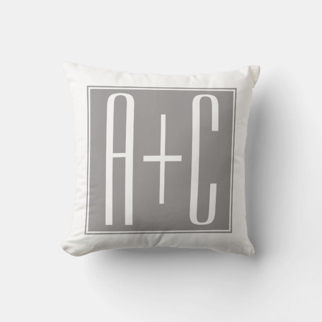 Coussin Initiales de couples modifiables | Blanc & Gris (Recto)