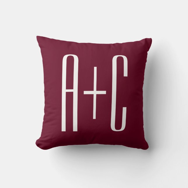Coussin Initiales de couples simples | Blanc et bordeaux (Recto)